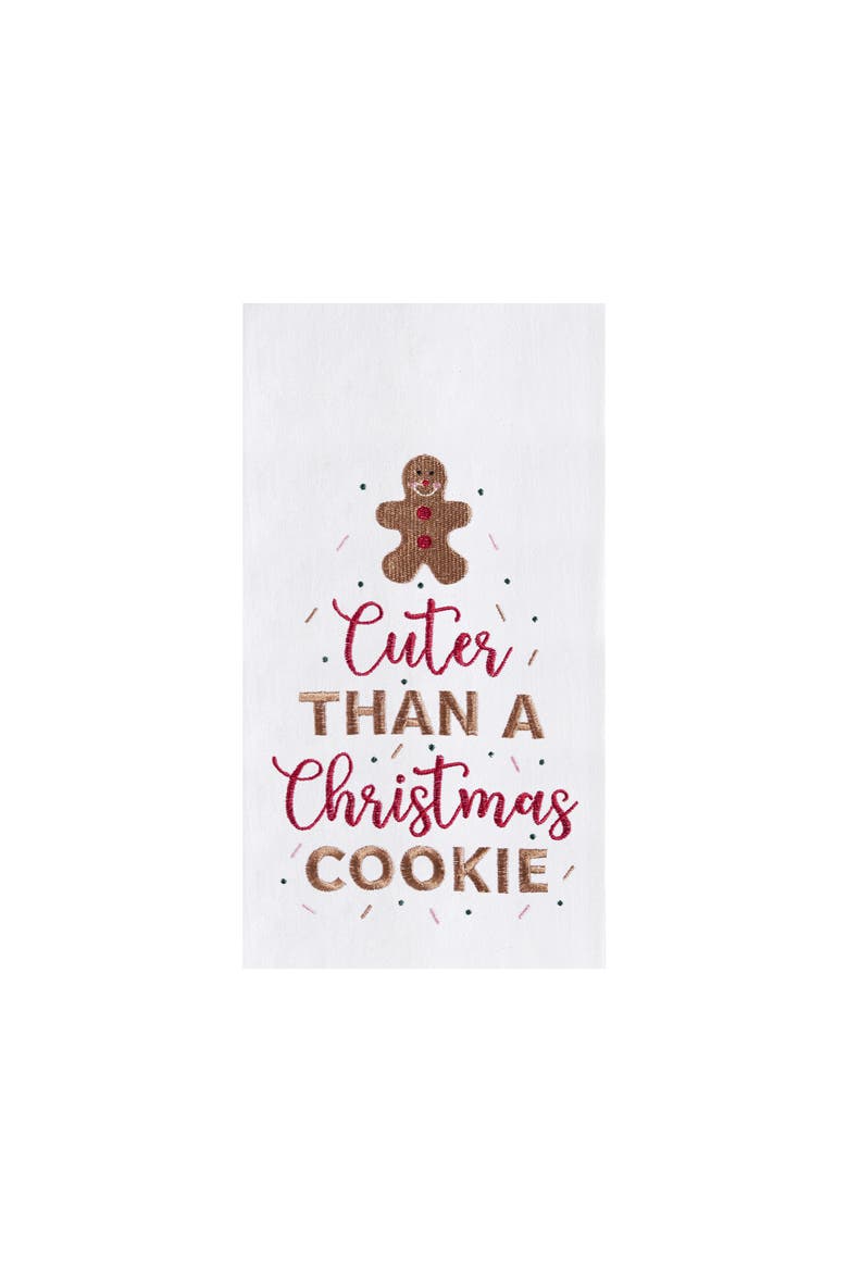 "Cuter Than A Christmas Cookie" Embroidered 100% Cotton Flour Sack Dishtowel, Main, color, White