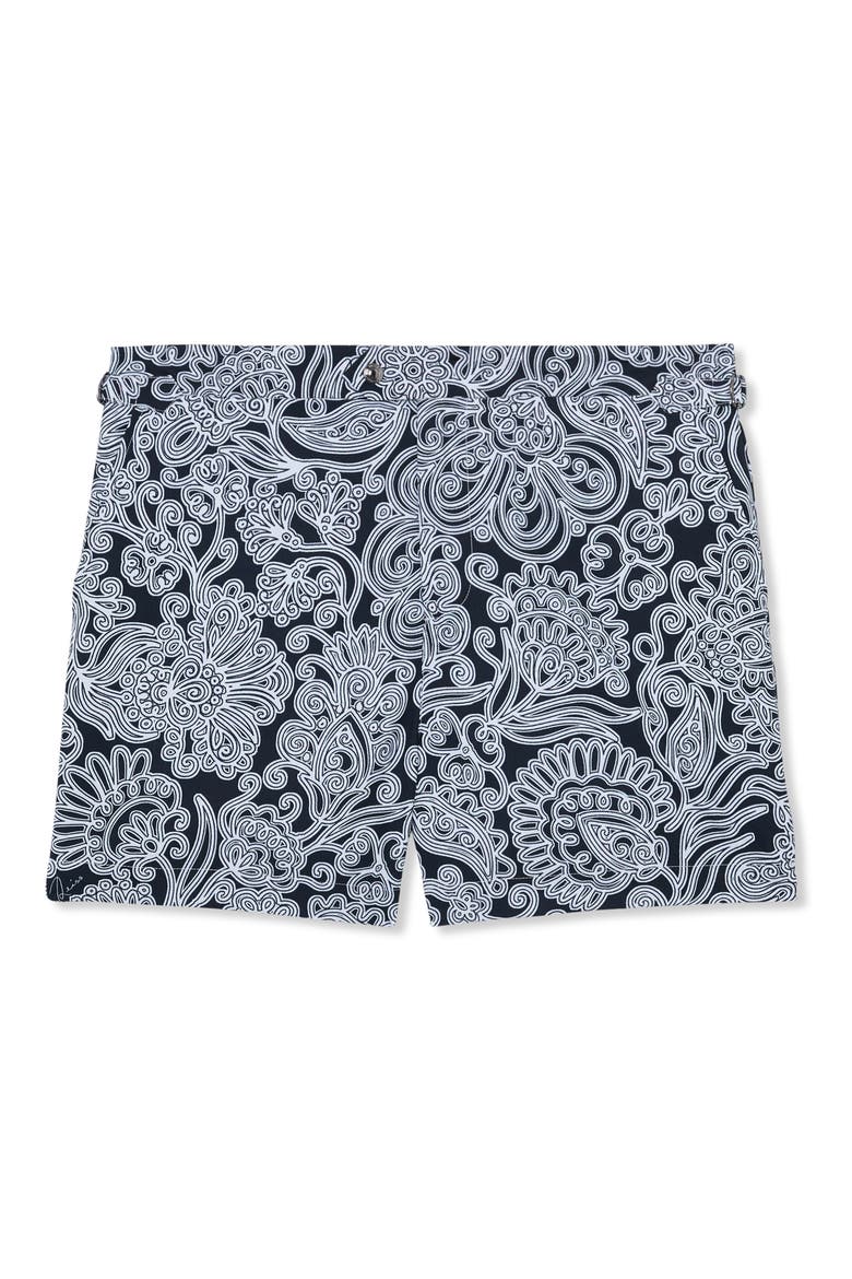 Fallow Floral Side Adjuster Swim Trunks, Alternate, color, NAVY