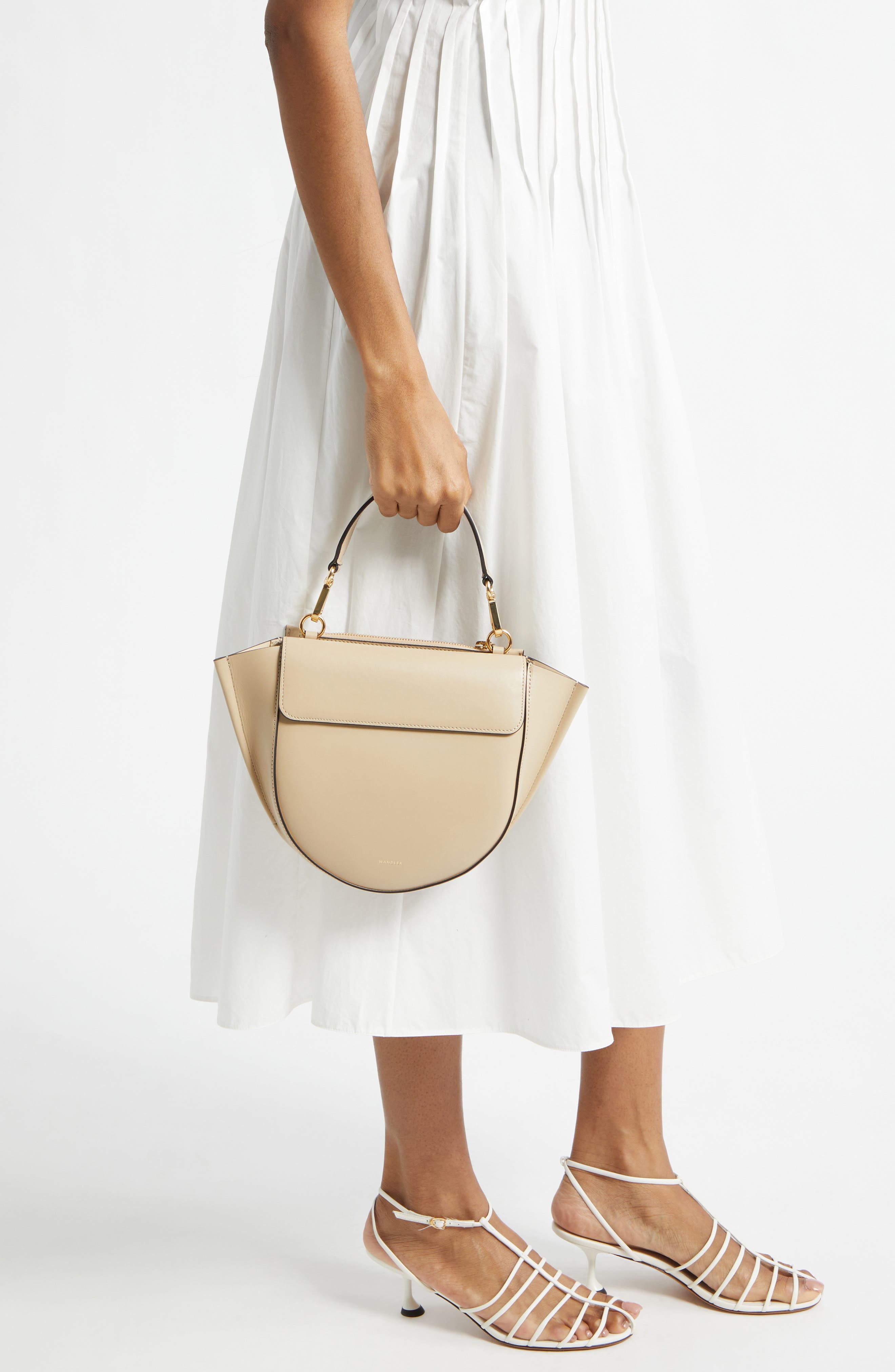 Wandler Small Hortensia Leather Top Handle Bag, Alternate, color, Linen 1350