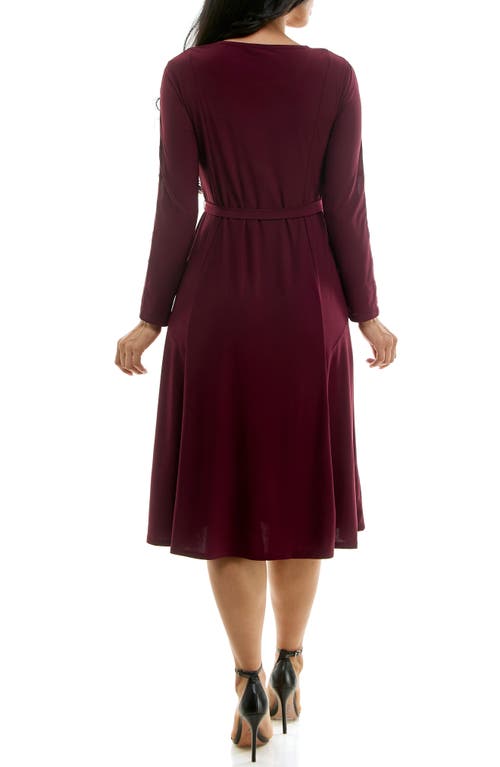 Nina Leonard Sylvia Rhinestone Long Sleeve Dress In Deep Wine