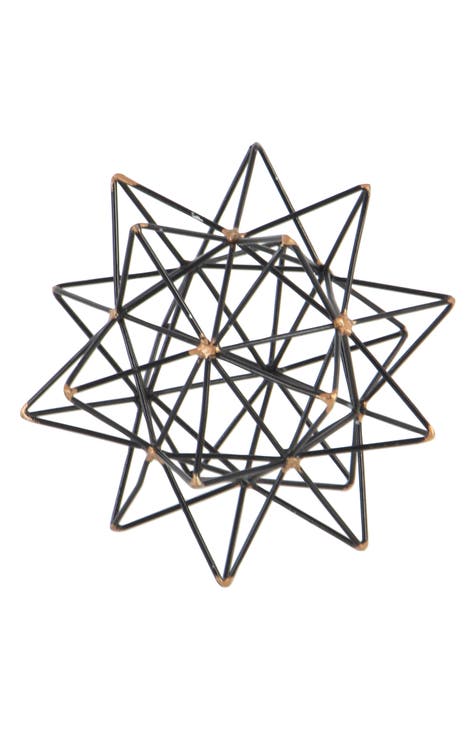 Black Metal Geometric Sculpture with Gold Accents