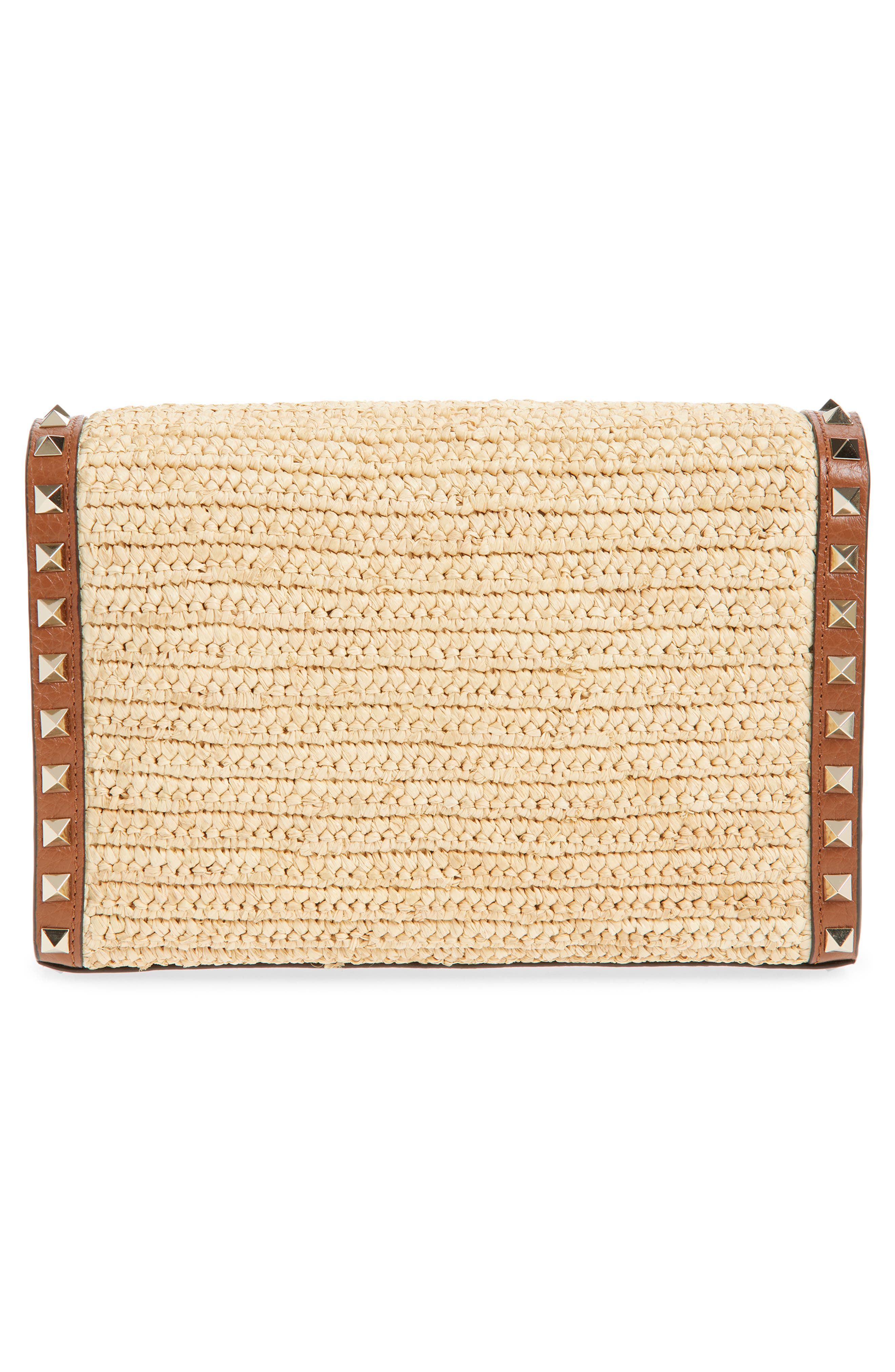Valentino Garavani Small Rockstud Raffia Crochet Shoulder Bag, Alternate, color, Natural