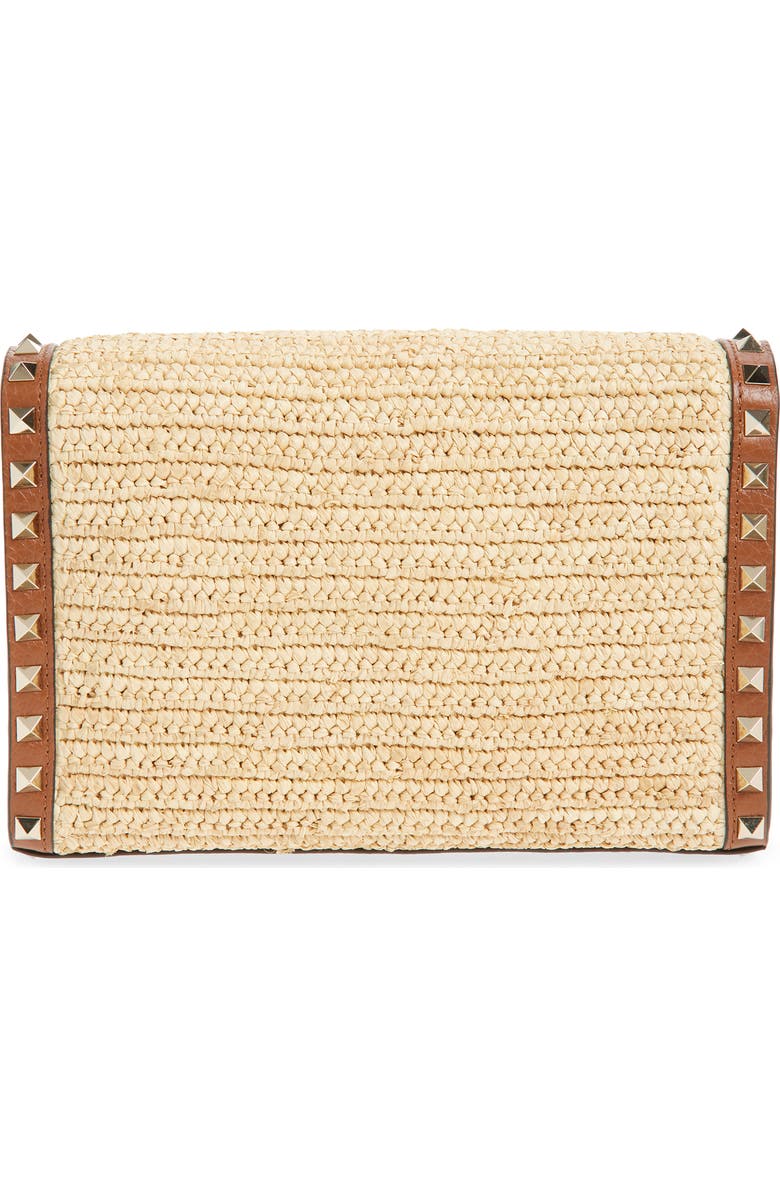 Valentino Garavani Small Rockstud Raffia Crochet Shoulder Bag, Alternate, color, Natural