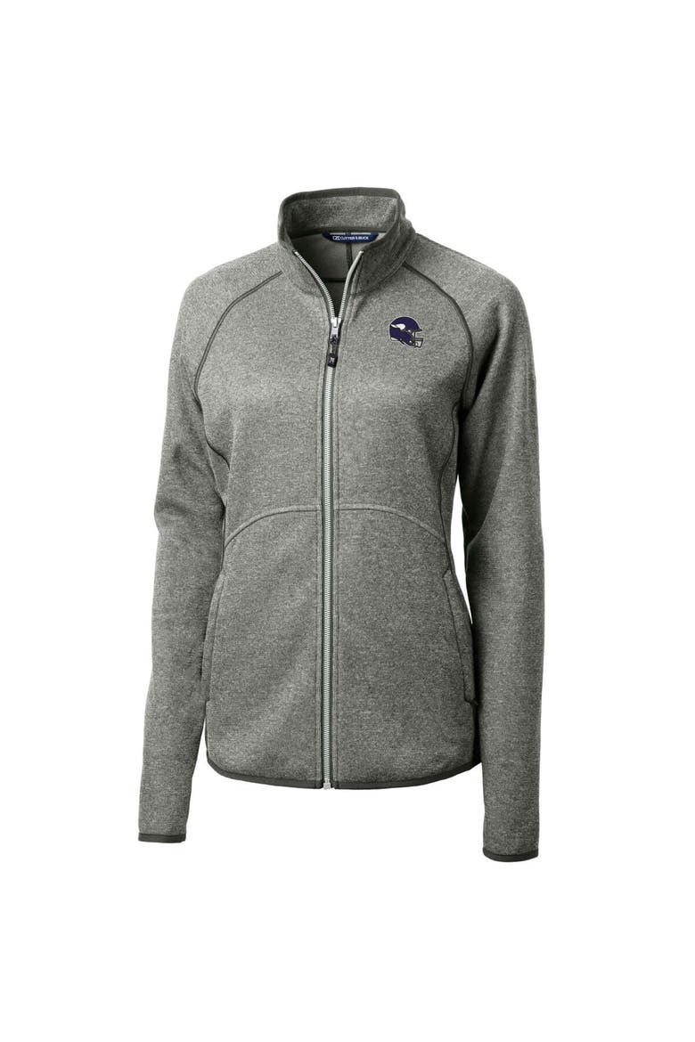 Women's Cutter & Buck  Heather Gray Minnesota Vikings Helmet Logo Mainsail Sweater-Knit Full-Zip Jacket, Alternate, color, Heather Gray