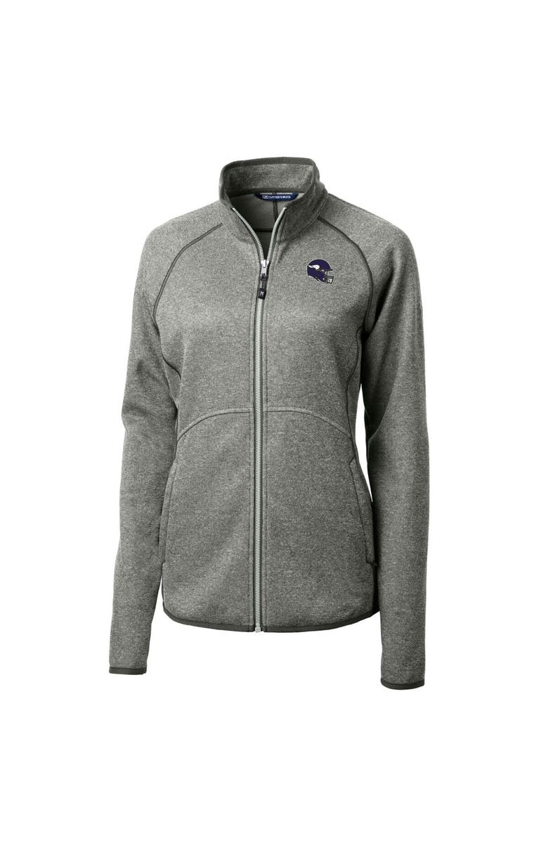 Cutter & Buck Women's Cutter & Buck  Heather Gray Minnesota Vikings Helmet Logo Mainsail Sweater-Knit Full-Zip Jacket, Alternate, color, 