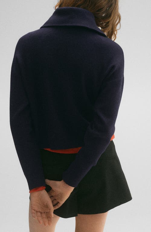 Mango Oversize Quarter Zip Jersey Sweater In Dark Navy