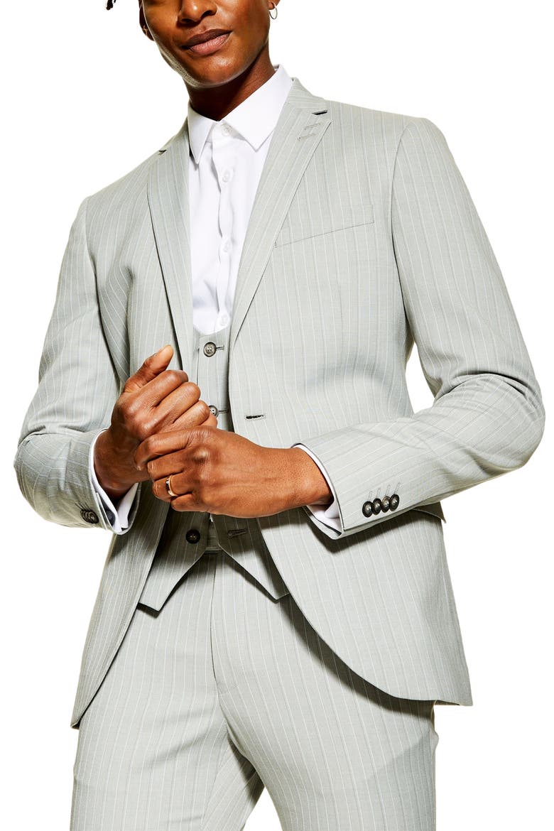 Super Skinny Fit Pinstripe Suit Jacket, Main, color, GREY