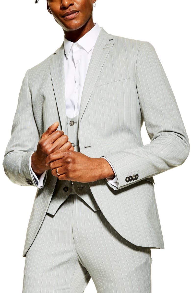 Topman Super Skinny Fit Pinstripe Suit Jacket, Main, color, 