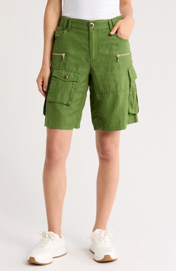 Alice And Olivia Jaxon Super Slouchy Long Cargo Short In Avocado