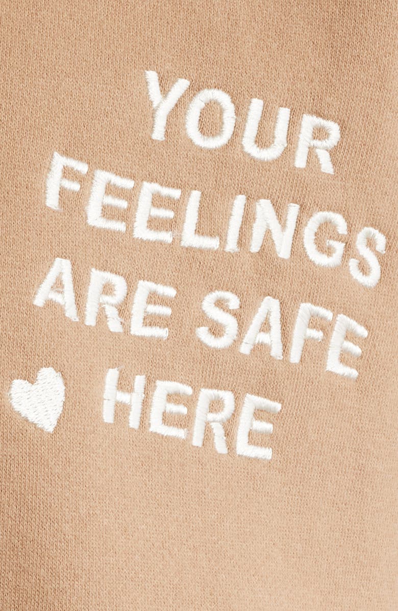 HAPPY CAMP3R Feelings Are Safe Here Hoodie, Alternate, color, Almond