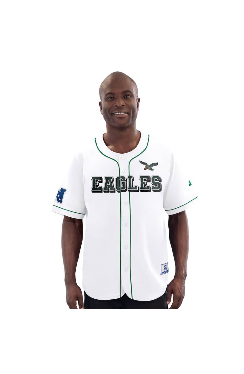STARTER Men's Starter White Philadelphia Eagles Relay Vintage Full-Button Baseball Jersey, Alternate, color, White