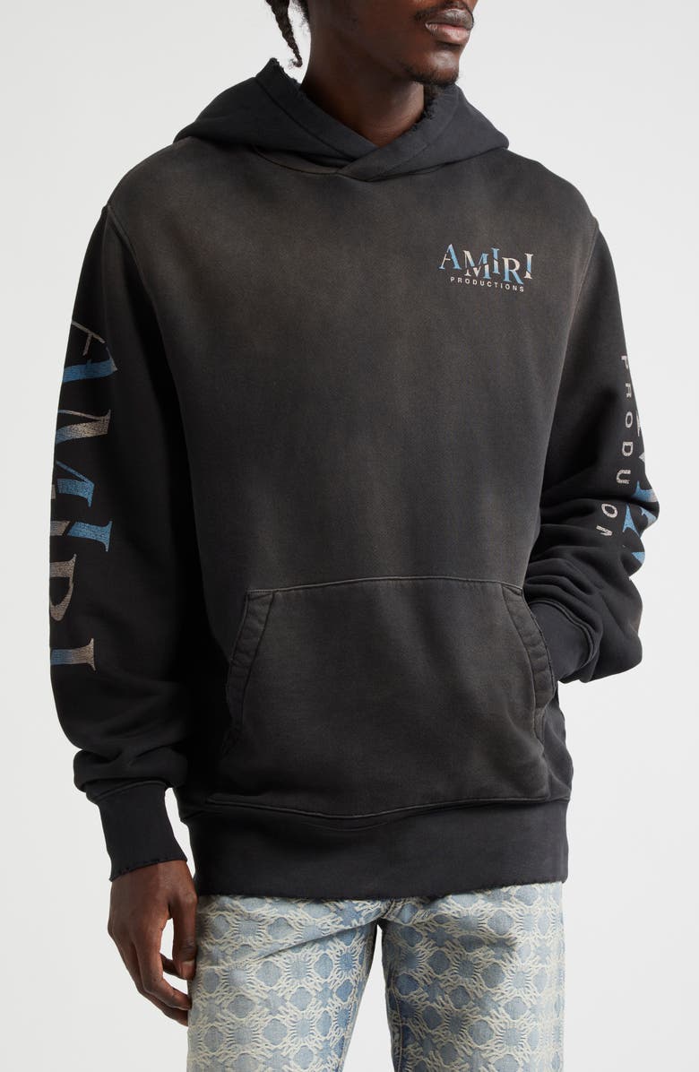 AMIRI Theater Masks Graphic Hoodie, Main, color, Black