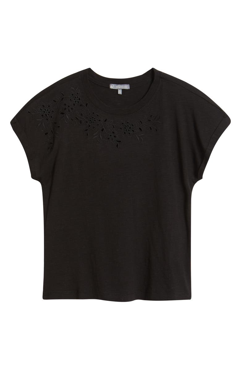 Wit & Wisdom Embroidered Eyelet Cap Sleeve T-Shirt, Alternate, color, Black