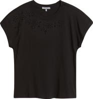 Wit & Wisdom Embroidered Eyelet Cap Sleeve T-Shirt