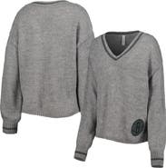 LUSSO Women's Lusso Gray Brooklyn Nets Scarletts Lantern Sleeve Tri-Blend V-Neck Pullover Sweater