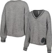 LUSSO Women's Lusso Gray Brooklyn Nets Scarletts Lantern Sleeve Tri-Blend V-Neck Pullover Sweater