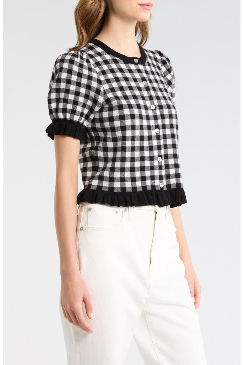 Lora Short Sleeve Cardigan, Alternate, color, BLACK WHITE GINGHAM