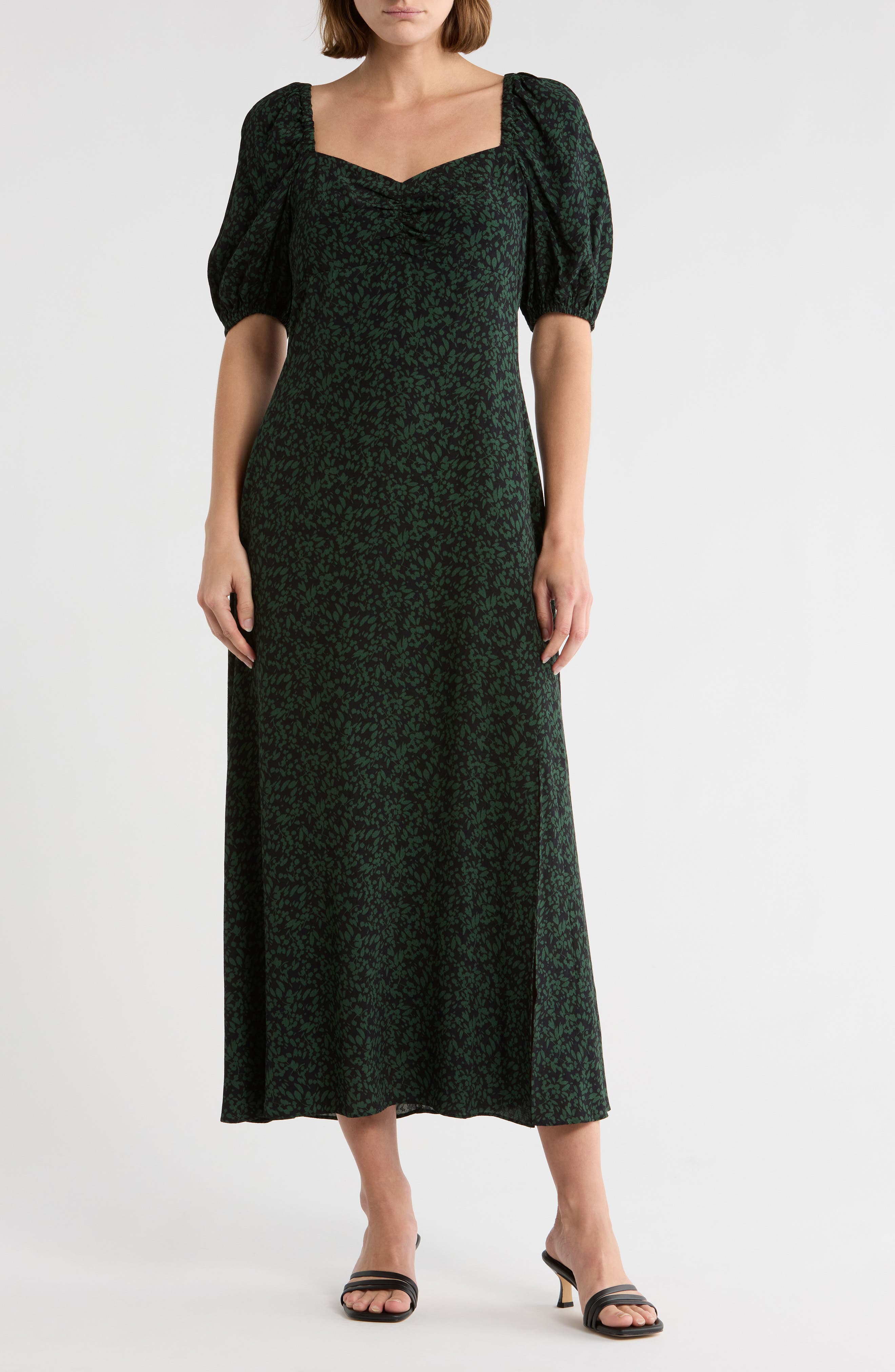 Madewell Puff Sleeve Sweetheart Midi Dress