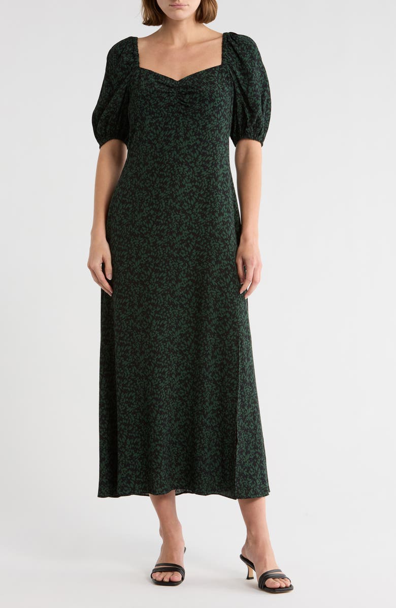 Puff Sleeve Sweetheart Midi Dress