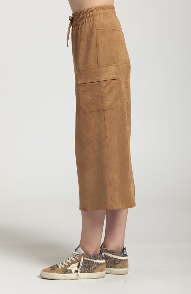 APNY Faux Suede Cargo Midi Skirt, Alternate, color, Caramel
