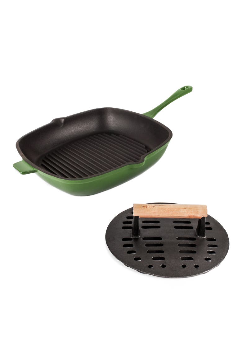 Neo 2-Piece Cast Iron Grill Set, Main, color, GREEN