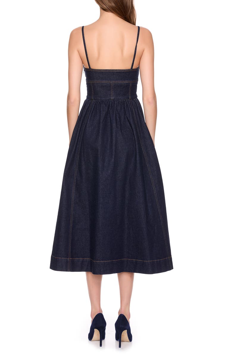 Susana Monaco Corset Denim Midi Dress, Alternate, color, Dark Denim