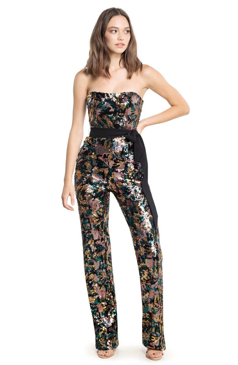 Dress the Population Andy Sequin Strapless Jumpsuit, Alternate, color, 