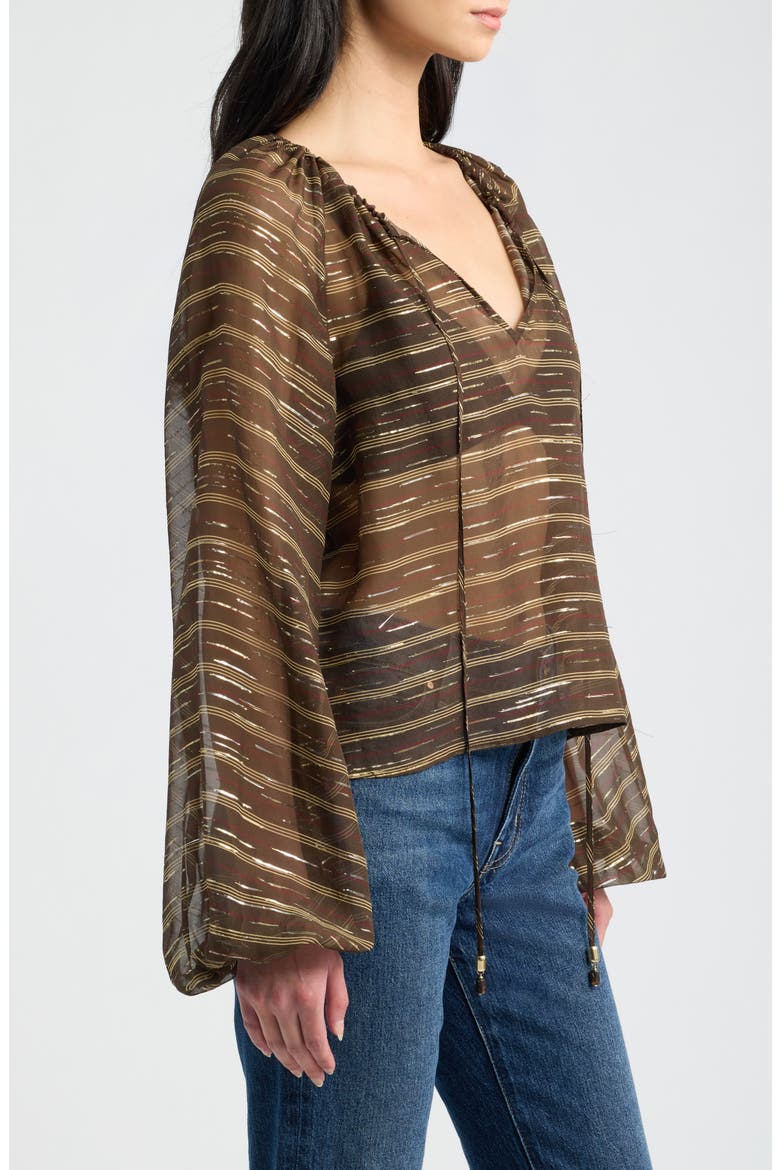 The Balloon Silk Blend Blouse, Alternate, color, OAKWOOD MULTI