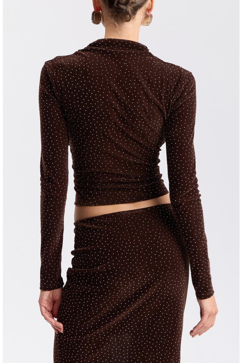 Crystal Embellished Faux Wrap Crop Top, Alternate, color, BROWN