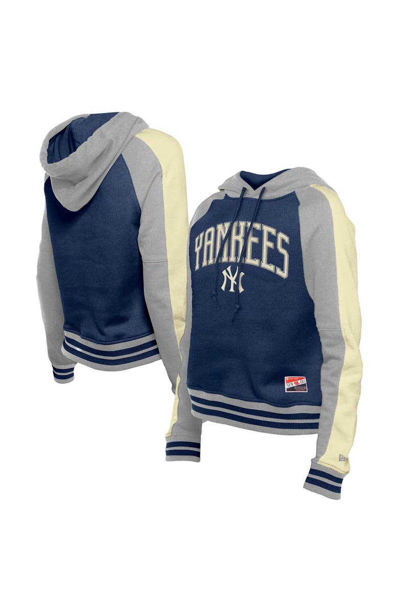 New Era Women's New Era  Navy New York Yankees Throwback Cropped Raglan Pullover Hoodie, Alternate, color, Navy