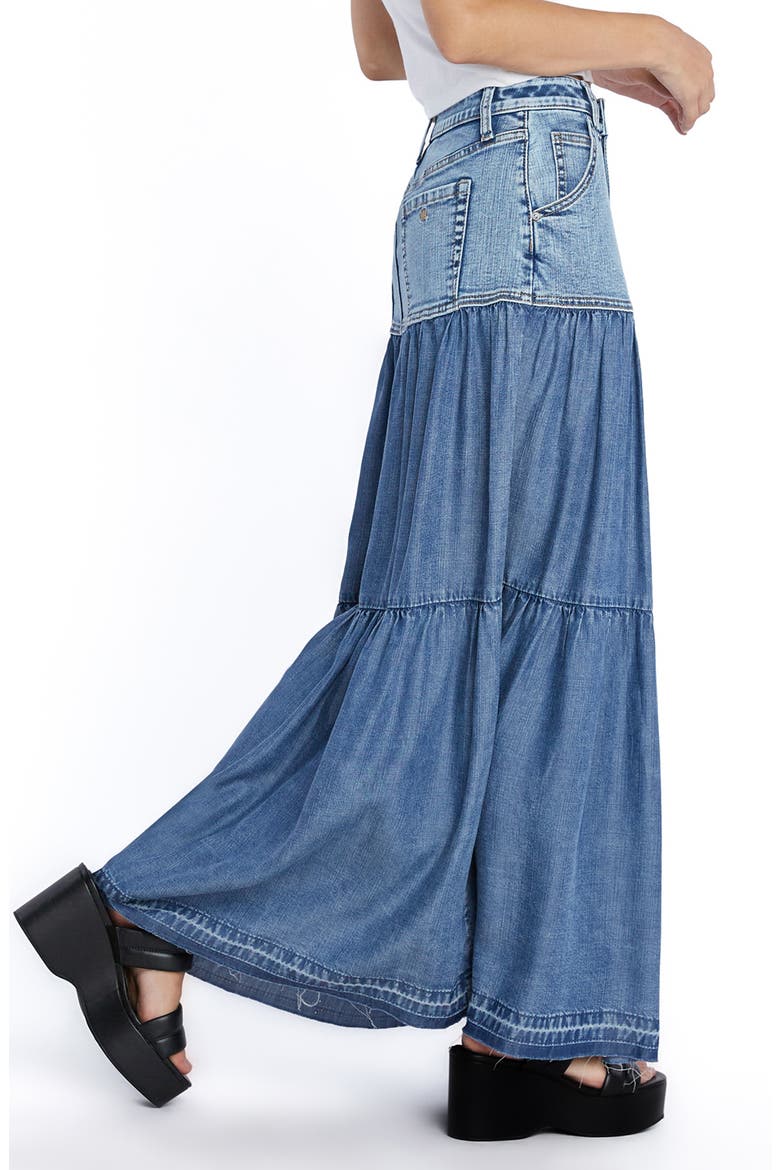 Contrast Tiered Denim Maxi Skirt, Alternate, color, DENIM LOVE
