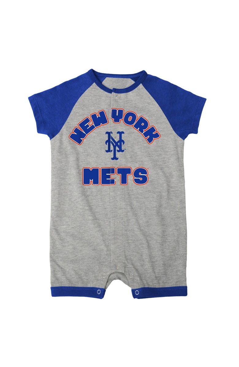Outerstuff Newborn & Infant Heather Gray New York Mets Extra Base Hit Raglan Full-Snap Romper, Alternate, color, 