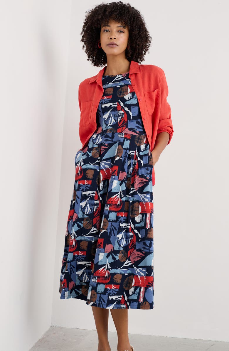 Seasalt Cornwall Wild Bouquet Stretch Organic Cotton Midi Dress, Alternate, color, Marine Forms Mussel
