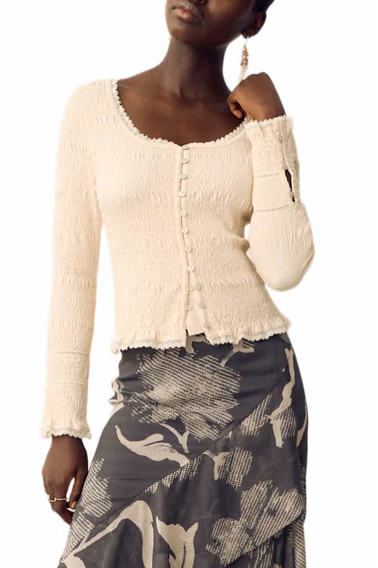 Smocked Cotton Jersey Top, Main, color, ECRU