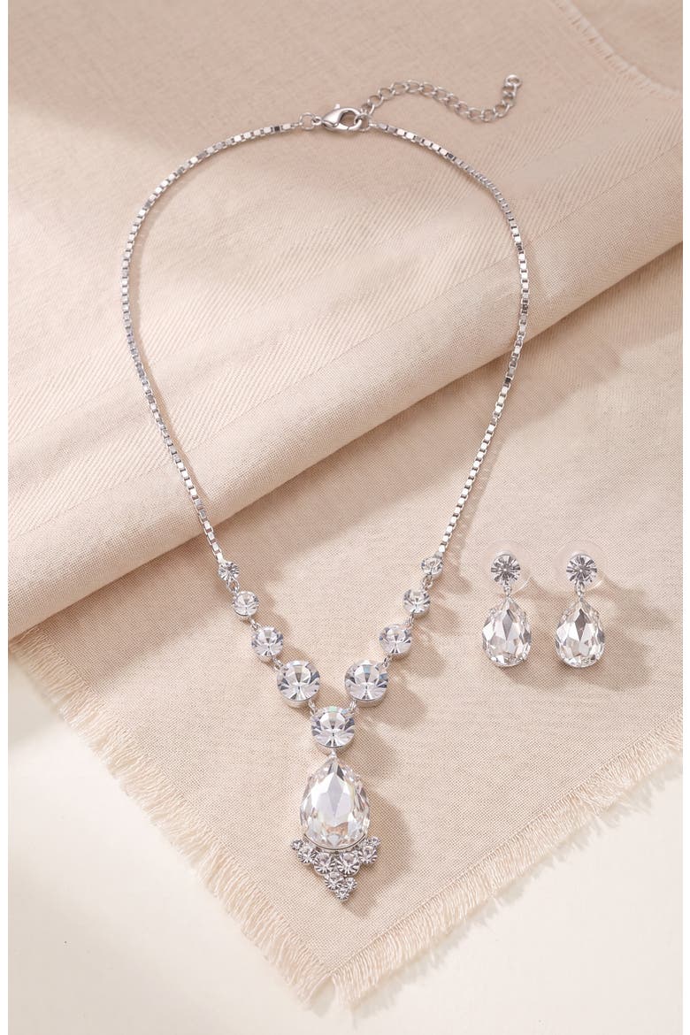 Elegant Teardrop Crystal Necklace Earrings Set, Alternate, color, Silver