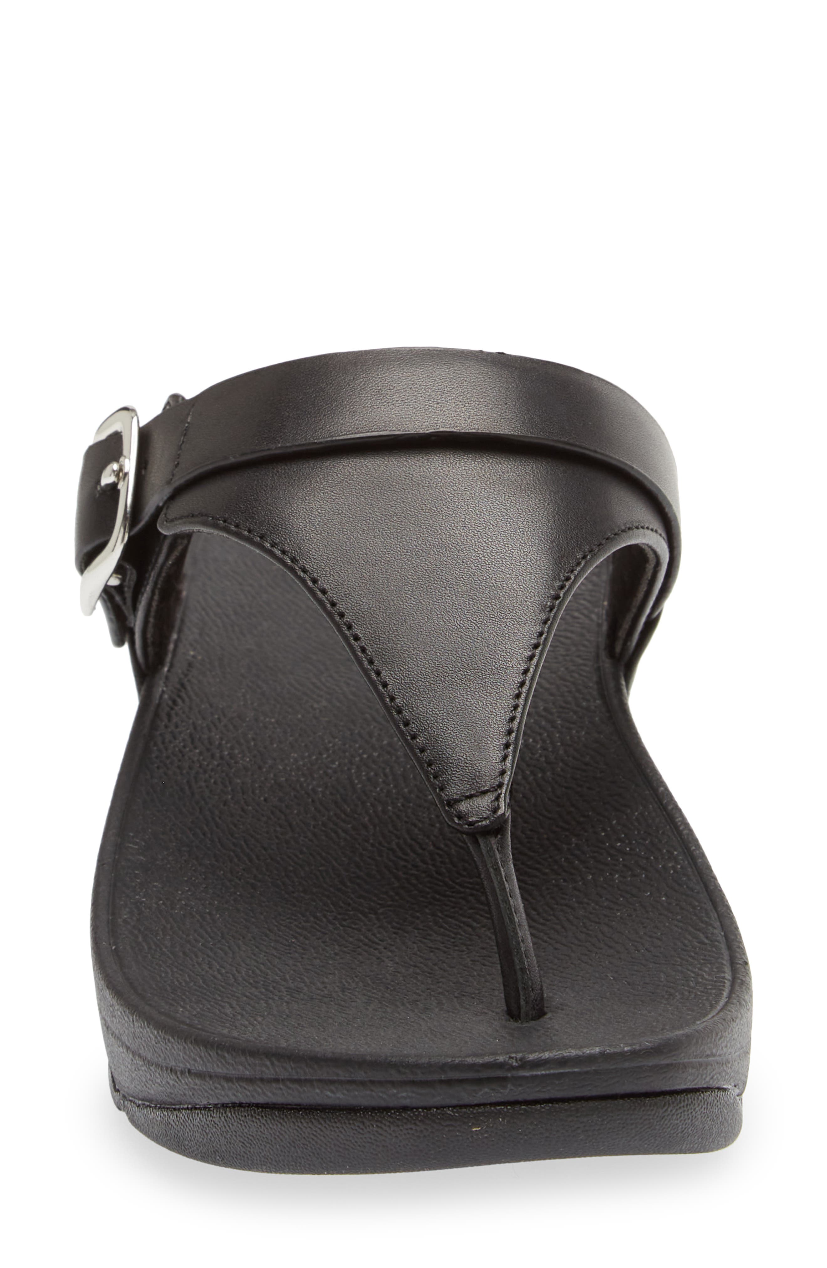 Lulu Adjustable leather toe-post sandals, Alternate, color, ALL BLACK