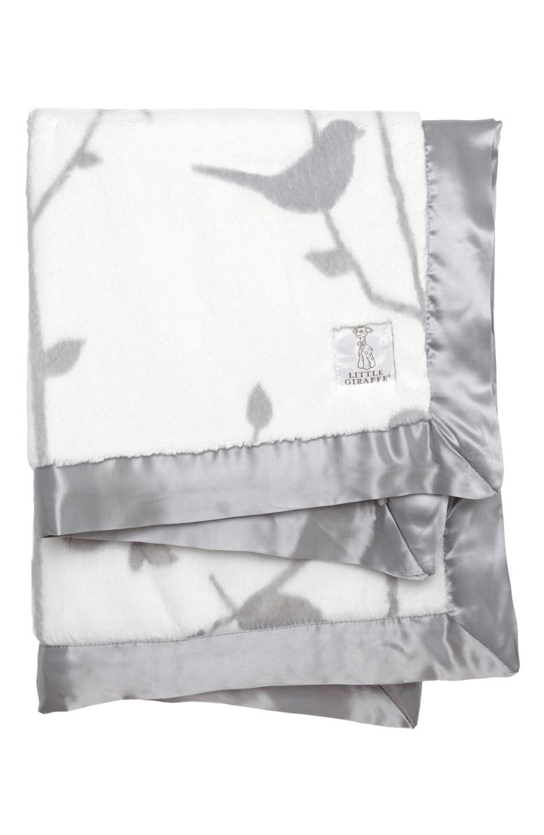 Little Giraffe Birdsong Satin Trim Blanket, Main, color, 
