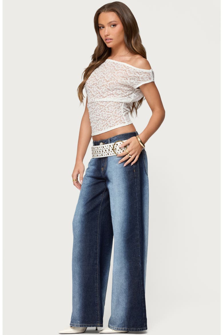 Kessa Lace Off the Shoulder Top, Alternate, color, WHITE