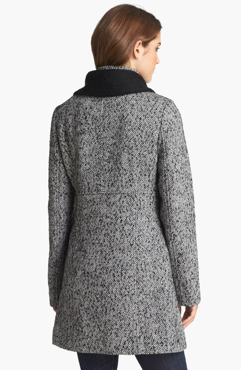 Calvin Klein Stand Collar Tweed Walking Coat with Scarf, Alternate, color,