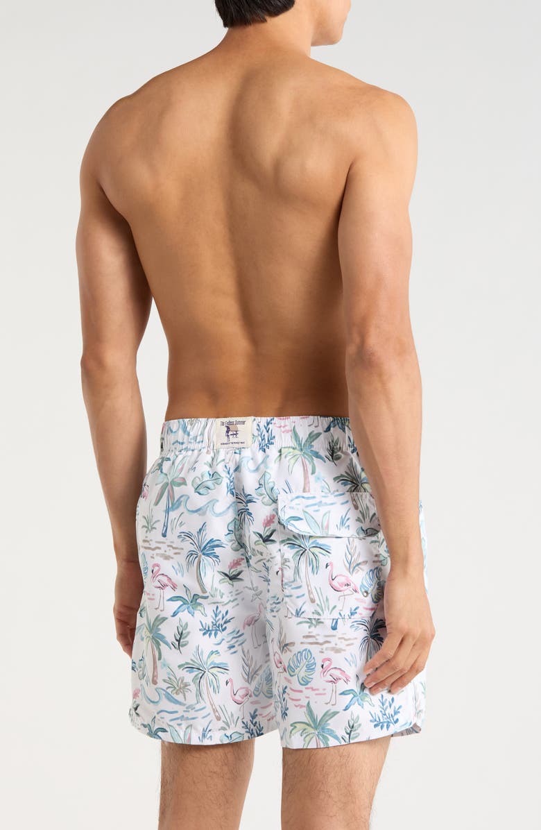 Vintage Summer Endless Print Volley Swim Trunks, Alternate, color, White