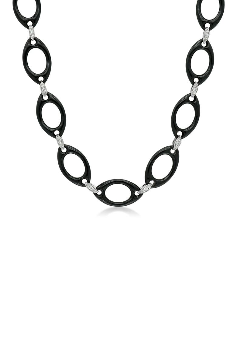 Black Jade & Diamond Link Necklace, Main, color, WHITE GOLD