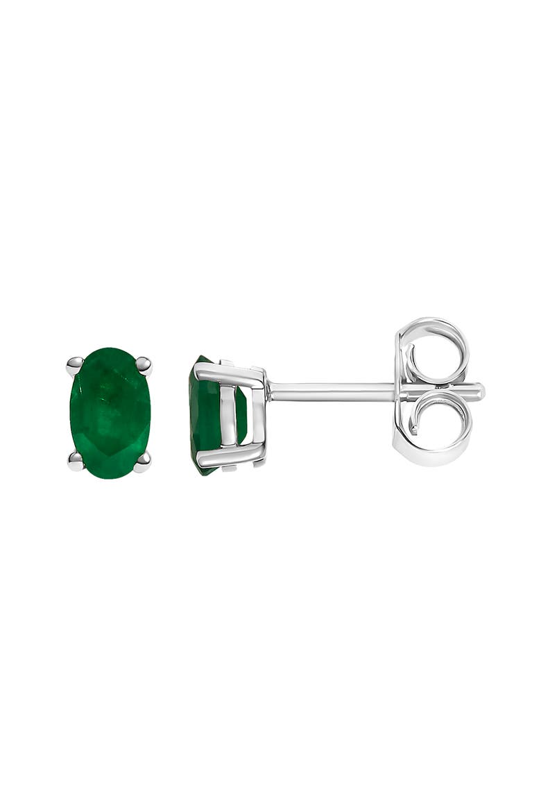 14K Gold Oval Cut Gemstone Birthstone 5x3 mm Stud Earrings, Alternate, color, White | Green Emerald