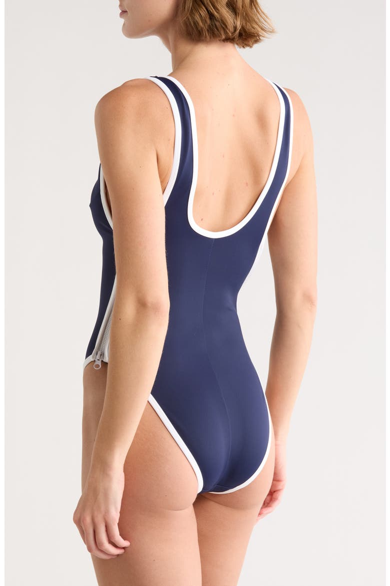 Varsity Layout One-Piece Swimsuit, Alternate, color, HORIZON INK