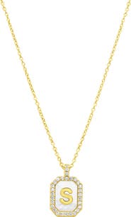 Adornia Crystal Mother of Pearl Initial Pendant Necklace