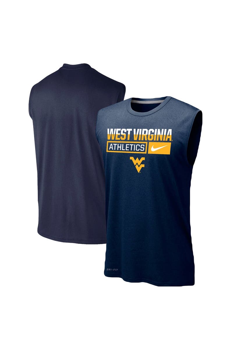 Nike Men's Nike Navy West Virginia Mountaineers Wordmark Drop Legend Performance Tank Top, Main, color, 