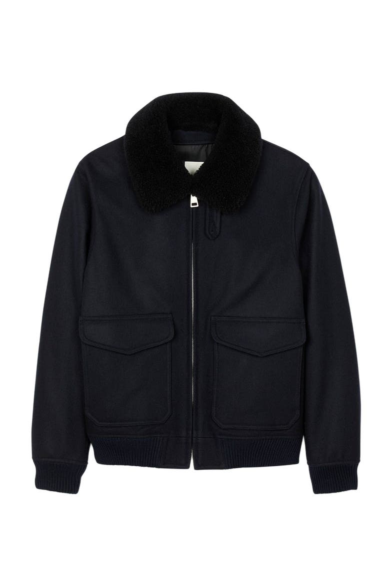 Wool aviator jacket with shearling, Alternate, color, Navy blue