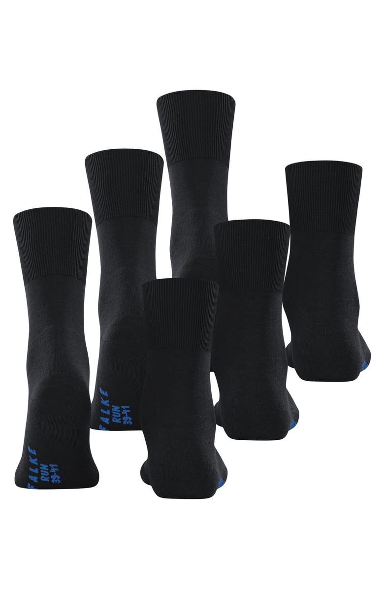 Falke Run Cotton Socks 3-Pack, Alternate, color, Black