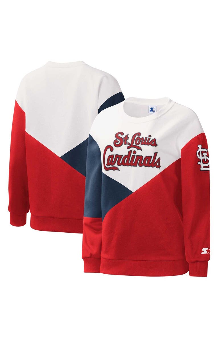 STARTER Women's Starter White/Red St. Louis Cardinals Shutout Pullover Sweatshirt, Main, color, White