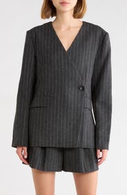 WAYF Jennifer Pinstripe Collarless Jacket