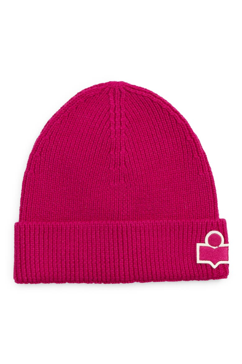 Isable Marant Bayle Logo Merino Wool Beanie, Main, color, 40FA FUCHSIA